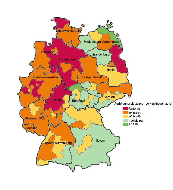 Nachfrage-Angebots-Verhältnis nach Regionen 2013