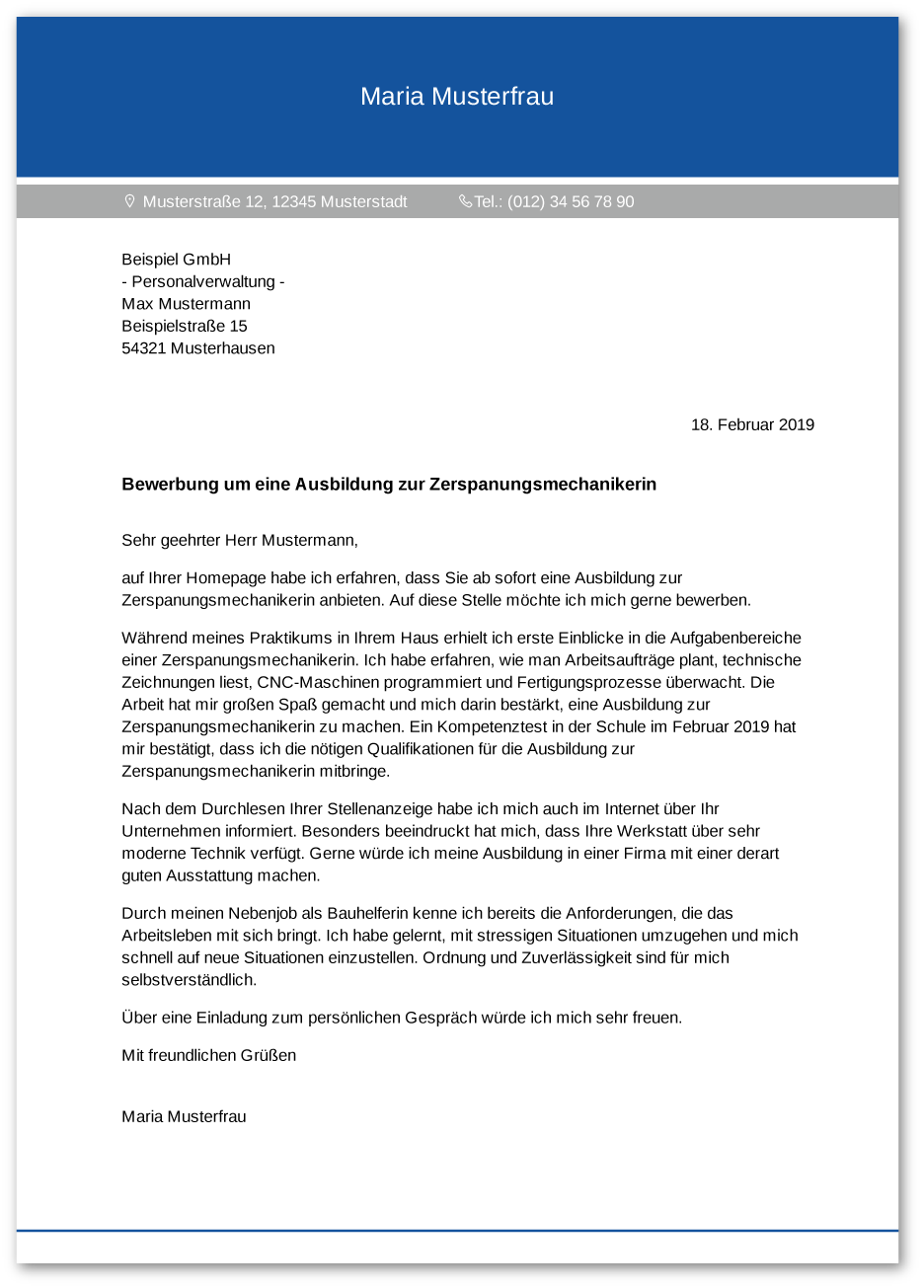 Die Bewerbung Zur Ausbildung Zerspanungsmechaniker Zerspanungsmechanikerin Ausbildungspark Verlag