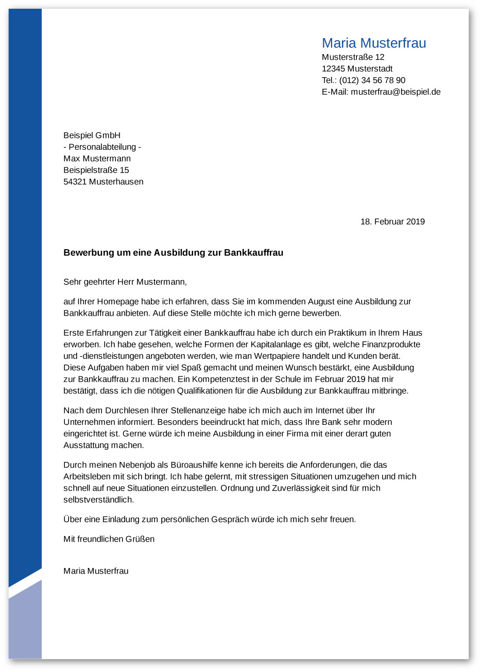 Muster-Anschreiben Bankkaufmann / Bankkauffrau