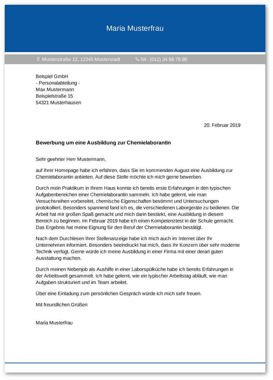 Muster-Anschreiben Chemielaborant / Chemielaborantin