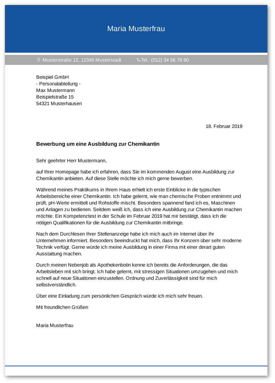 Muster-Anschreiben Chemikant / Chemikantin