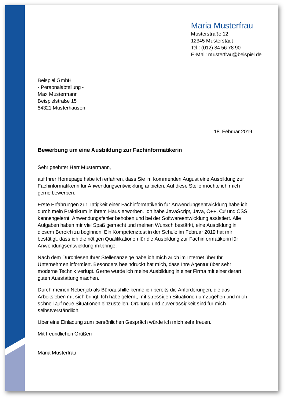 Muster-Anschreiben Fachinformatiker / Fachinformatikerin