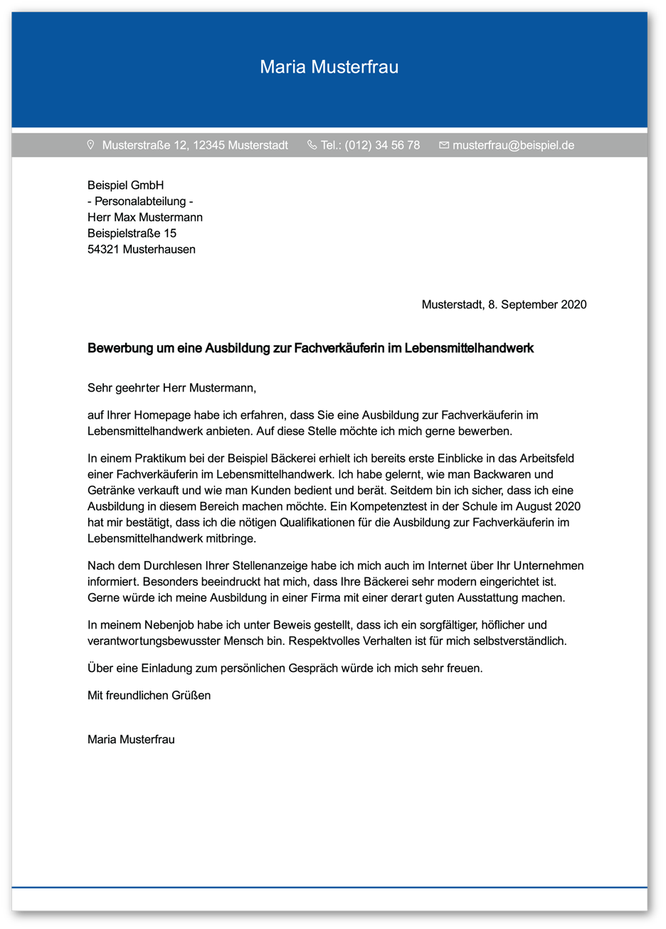 Muster-Anschreiben Fachverkäufer / Fachverkäuferin im Lebensmittelhandwerk