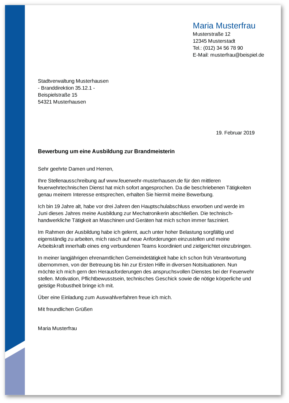 Muster-Anschreiben Feuerwehr