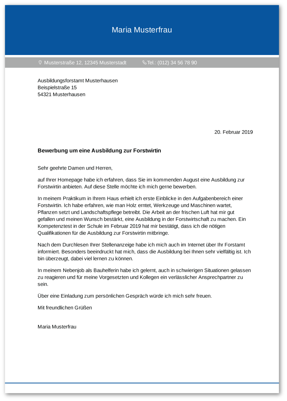 Muster-Anschreiben Forstwirt / Forstwirtin