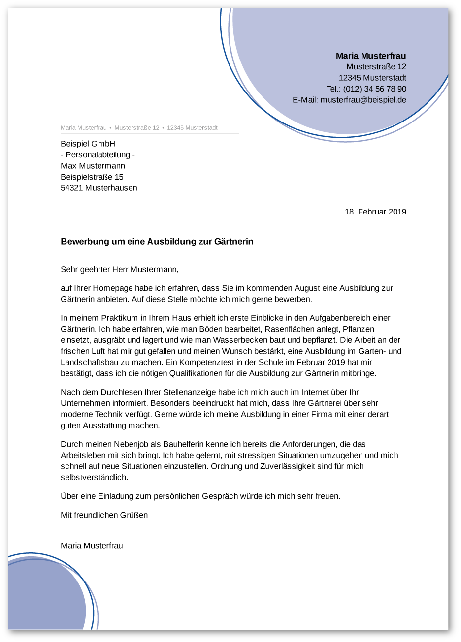 Muster-Anschreiben Gärtner / Gärtnerin