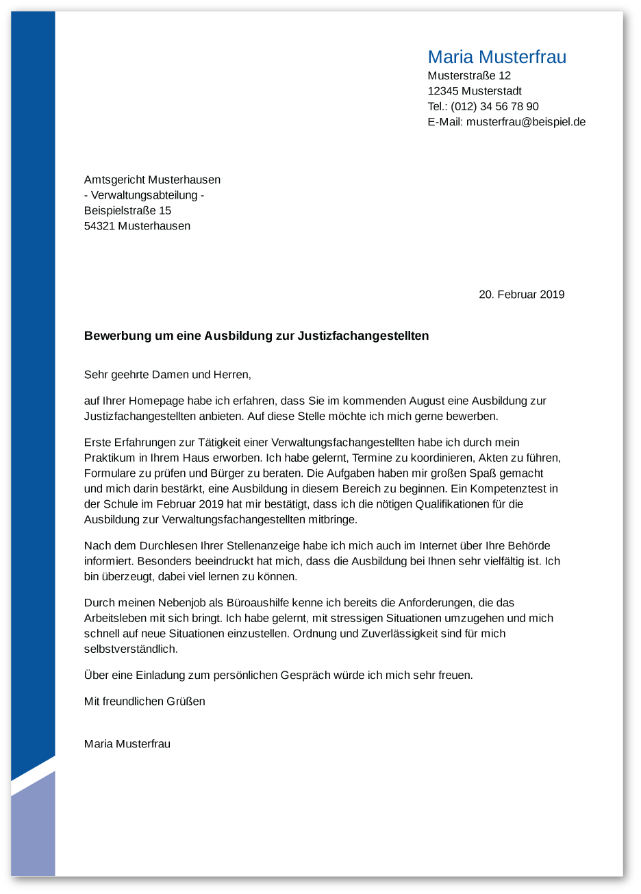 Muster-Anschreiben Justizfachangestellter / Justizfachangestellte