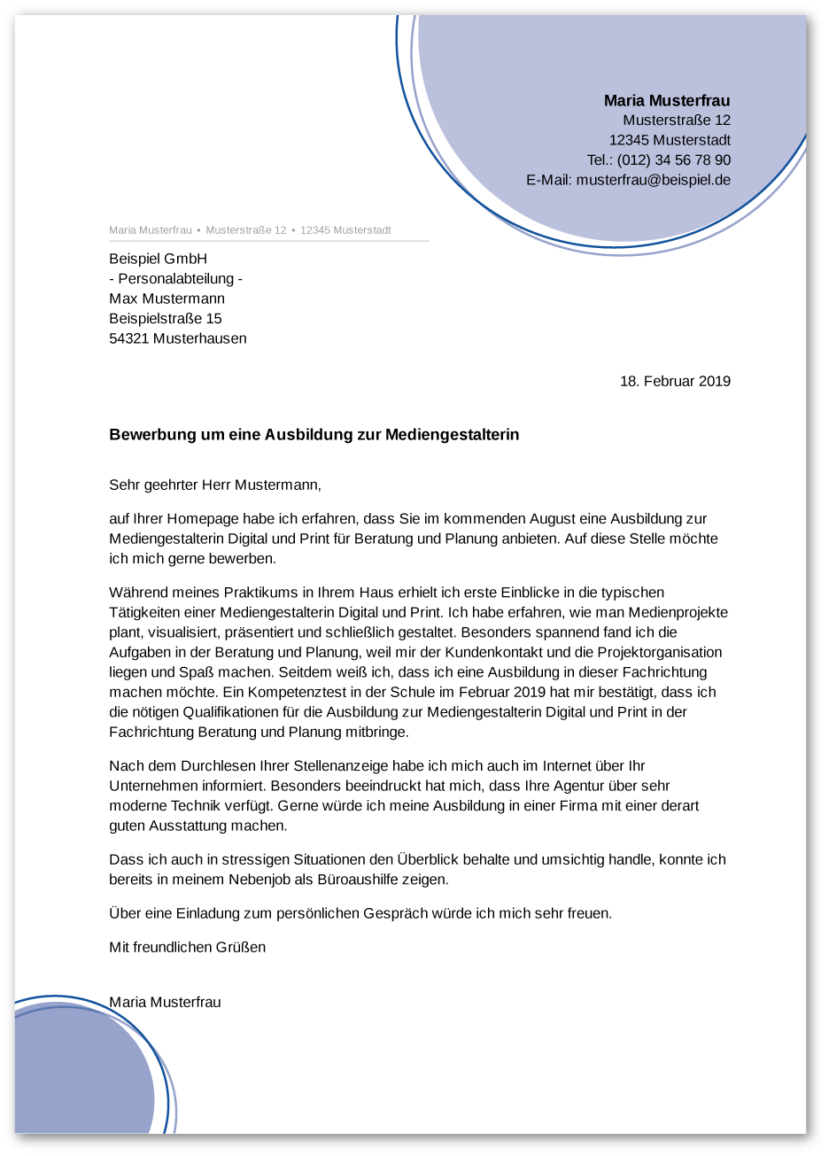 Muster-Anschreiben Mediengestalter / Mediengestalterin