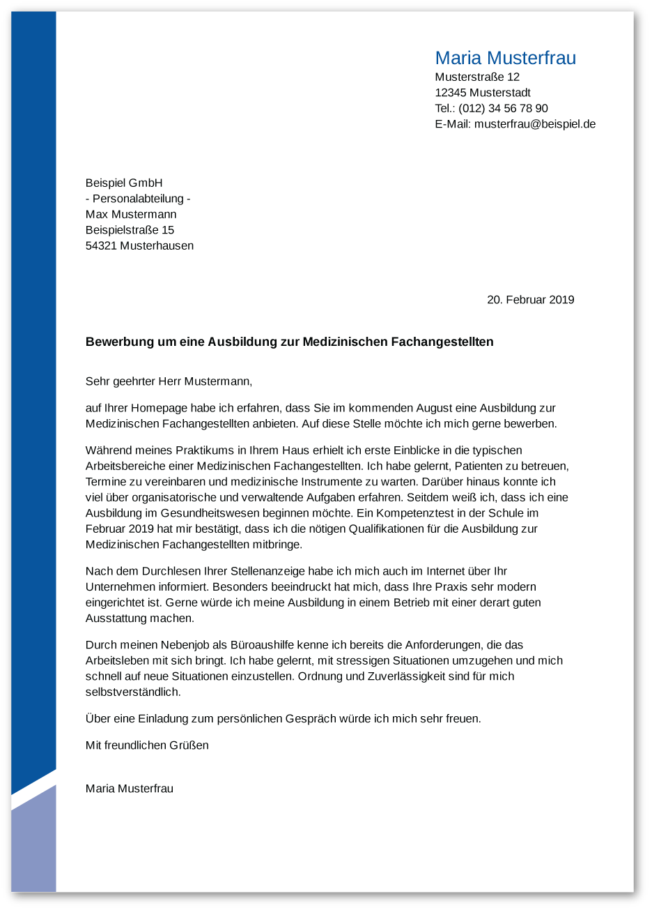 Muster-Anschreiben Medizinische Fachangestellte