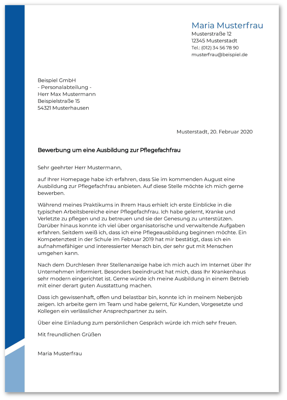 Muster-Anschreiben Pflegefachmann / Pflegefachfrau