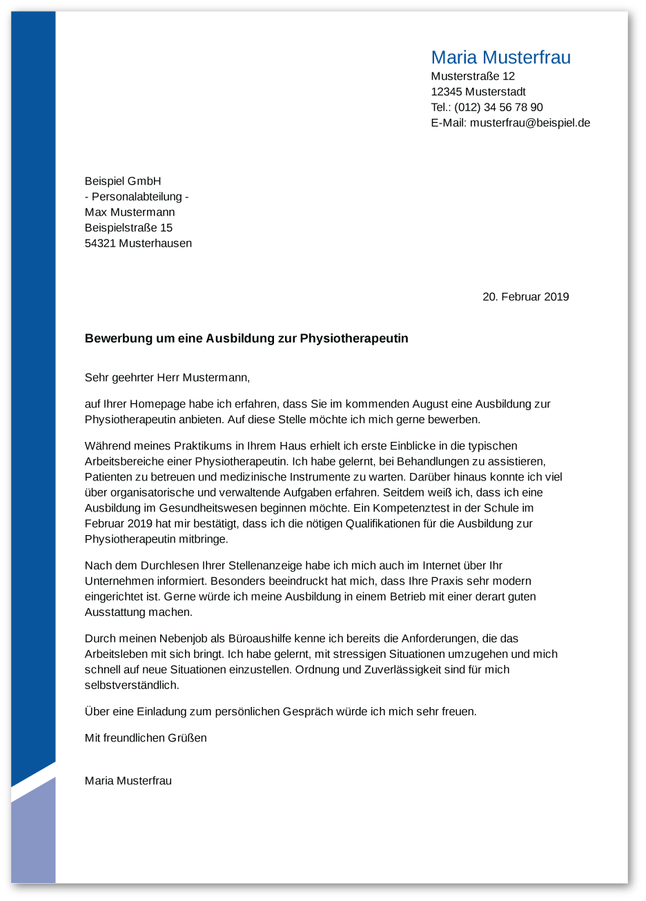 Muster-Anschreiben Physiotherapeut / Physiotherapeutin