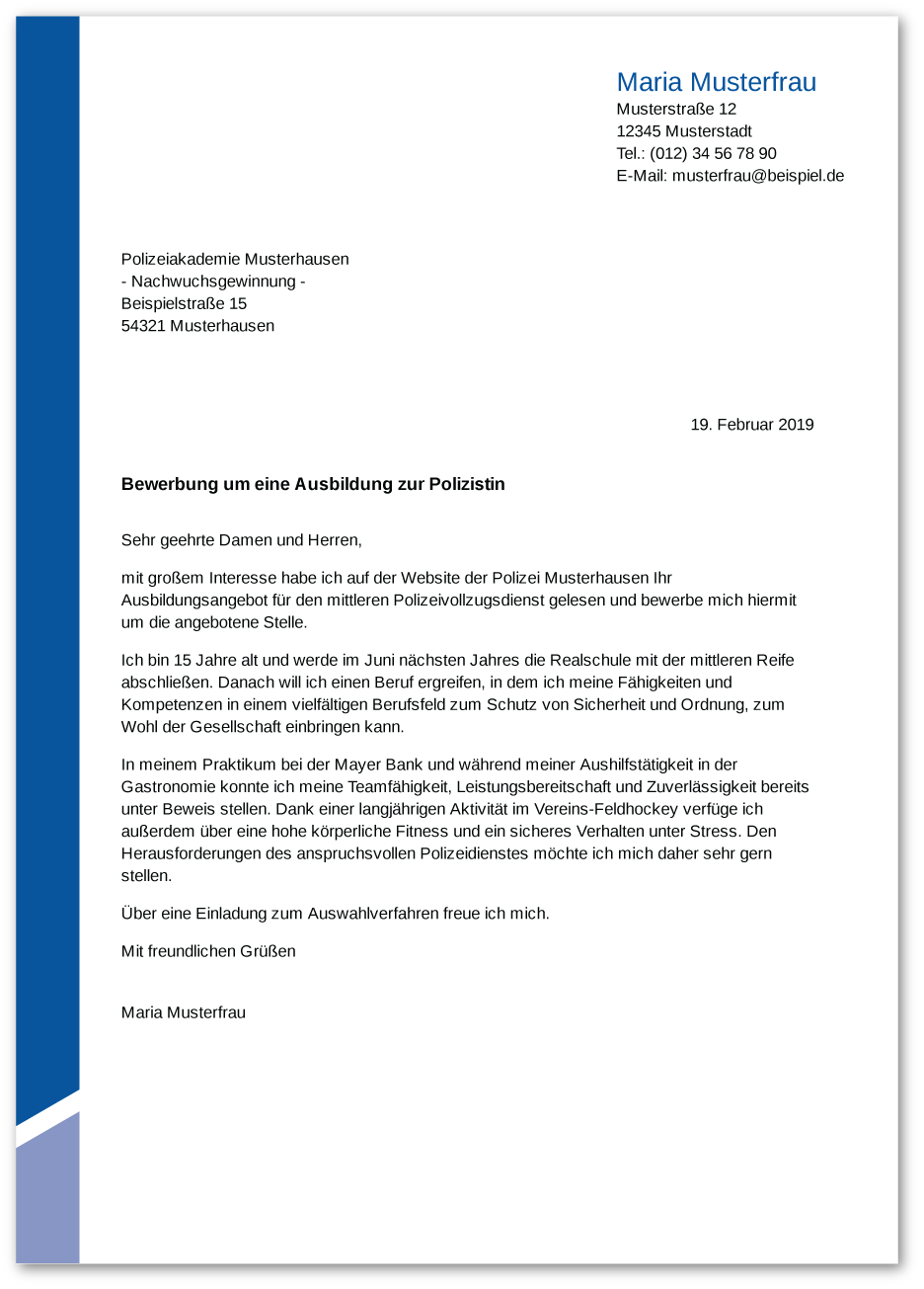 Muster-Anschreiben Polizist / Polizistin