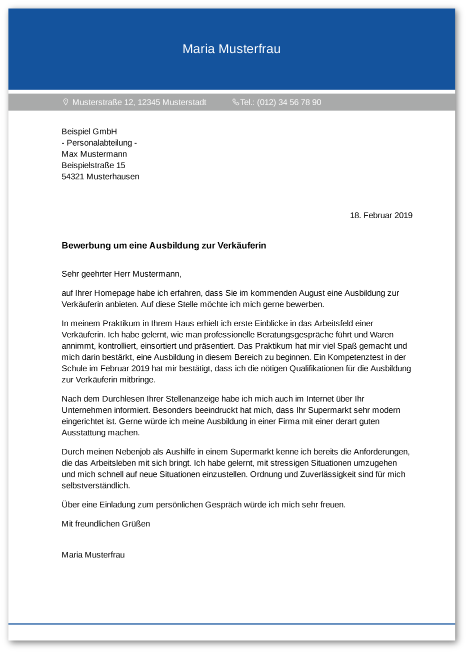 Muster-Anschreiben Verkäufer / Verkäuferin