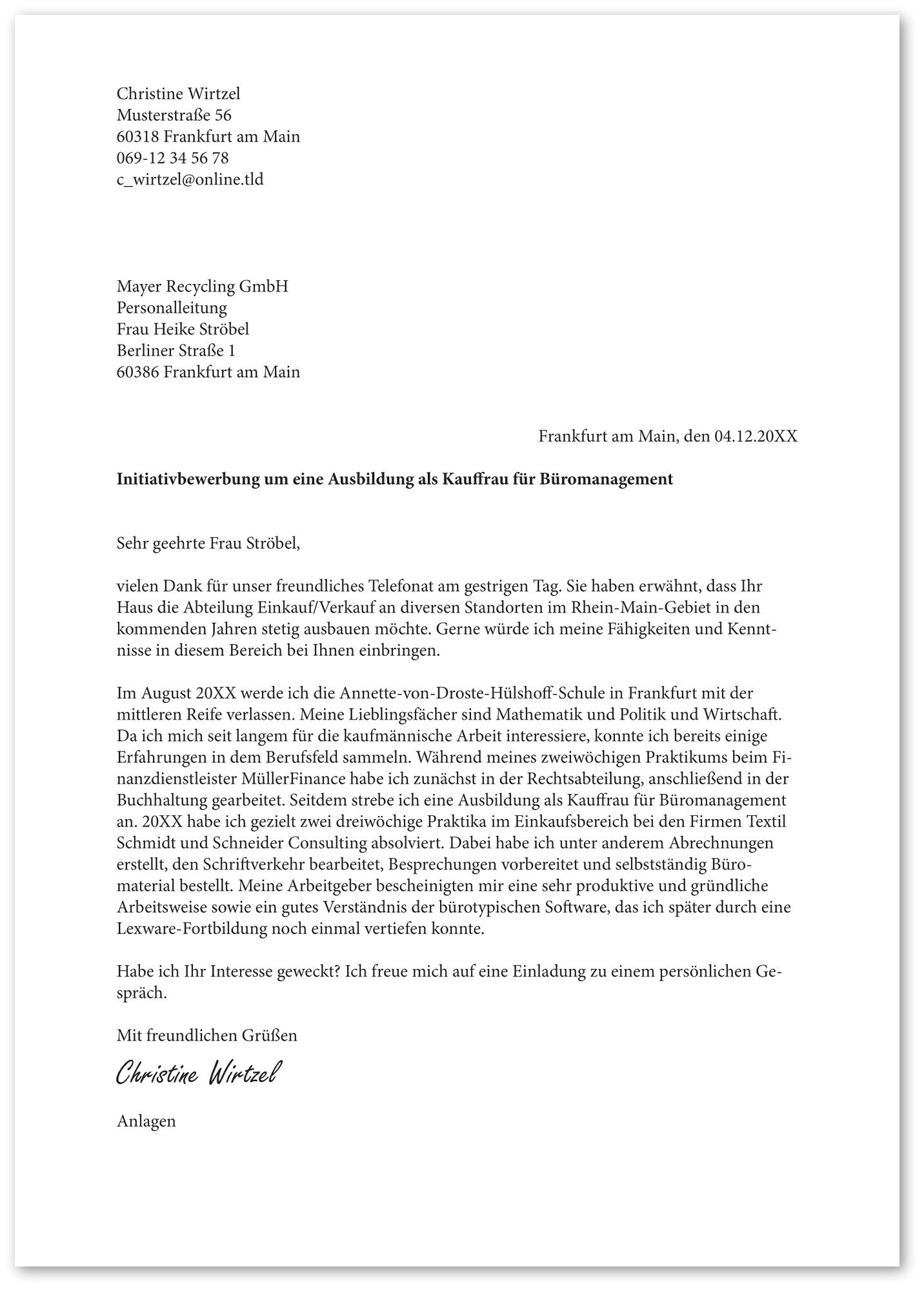 Muster-Anschreiben Initiativbewerbung