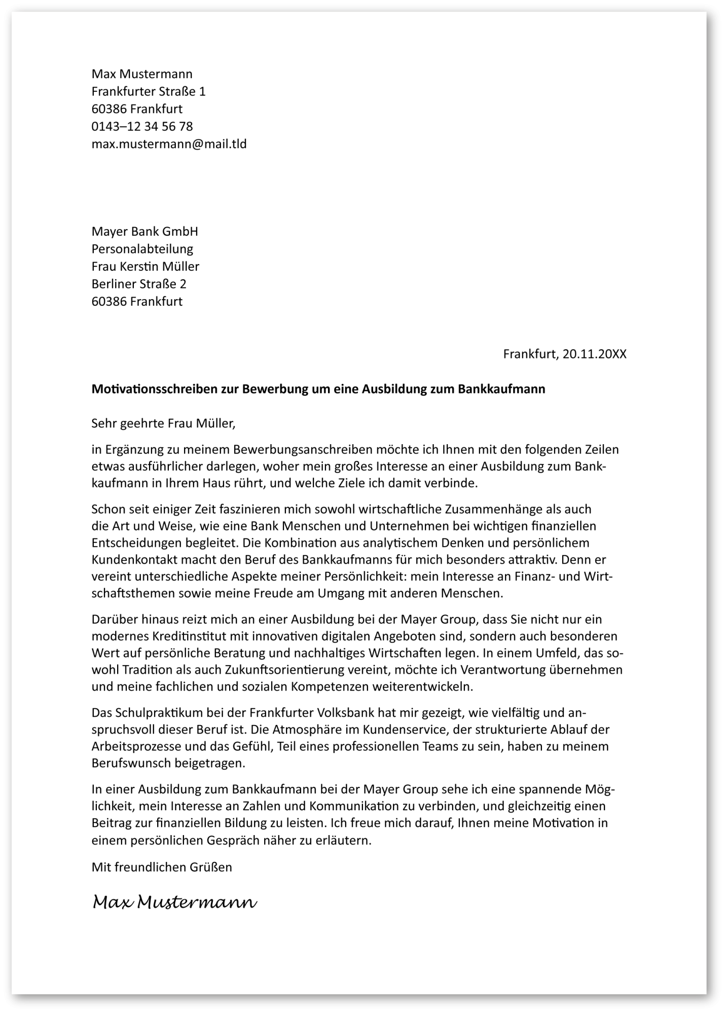 Die Bewerbung zur Ausbildung: Motivationsschreiben (Muster)