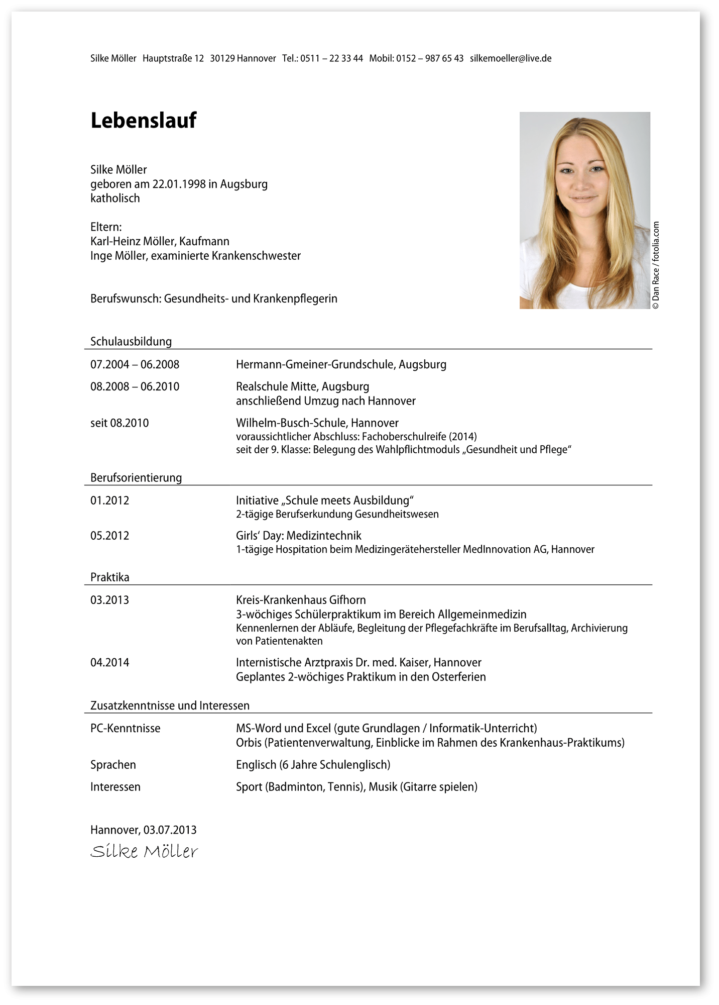 Chronologischer Lebenslauf Beispiel