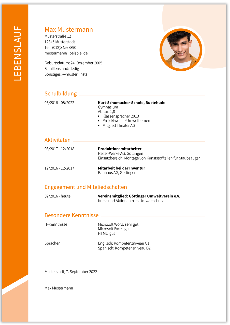 Lebenslauf Musterbewerbung für den YouBot Plus