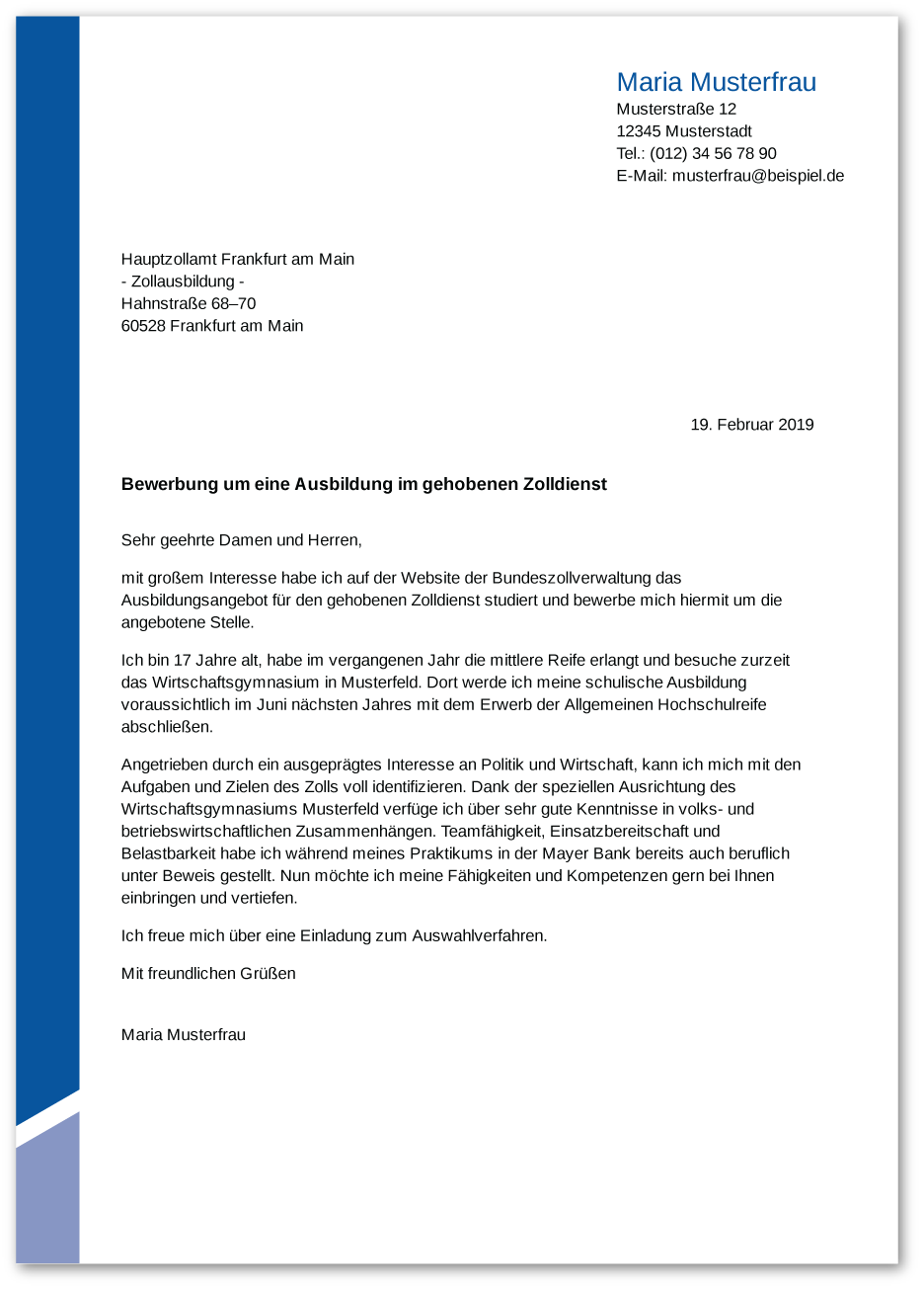 Muster-Anschreiben Zoll