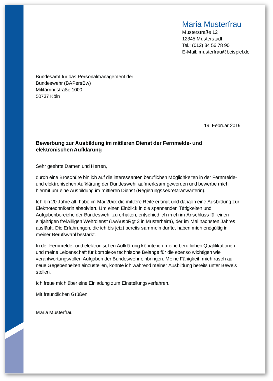 Muster-Anschreiben Bundeswehr