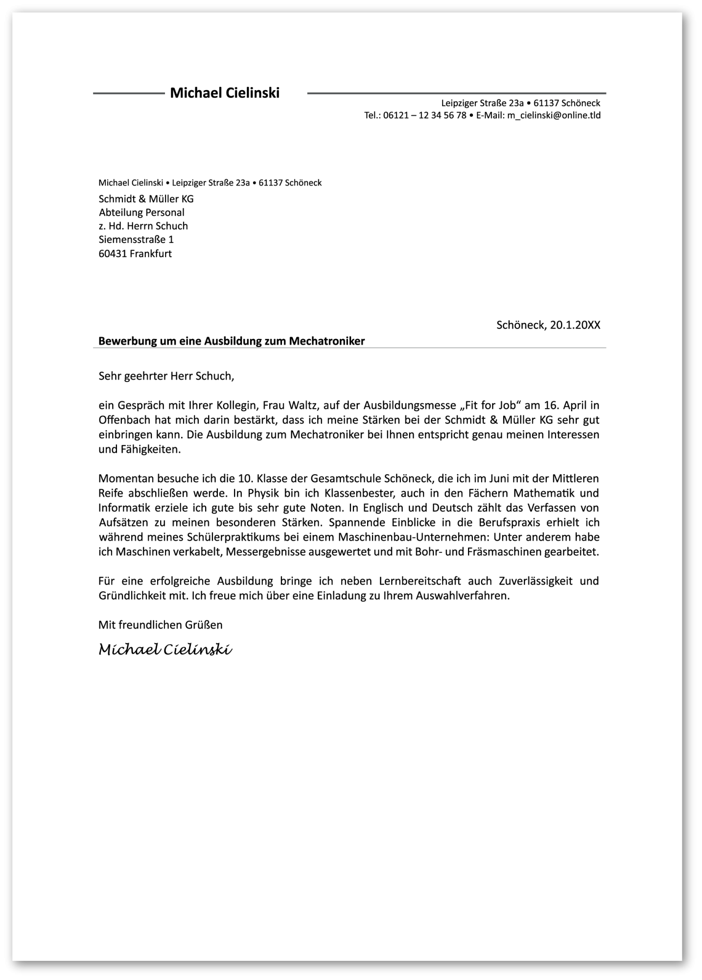 Ausbildung: Beispiel-Anschreiben