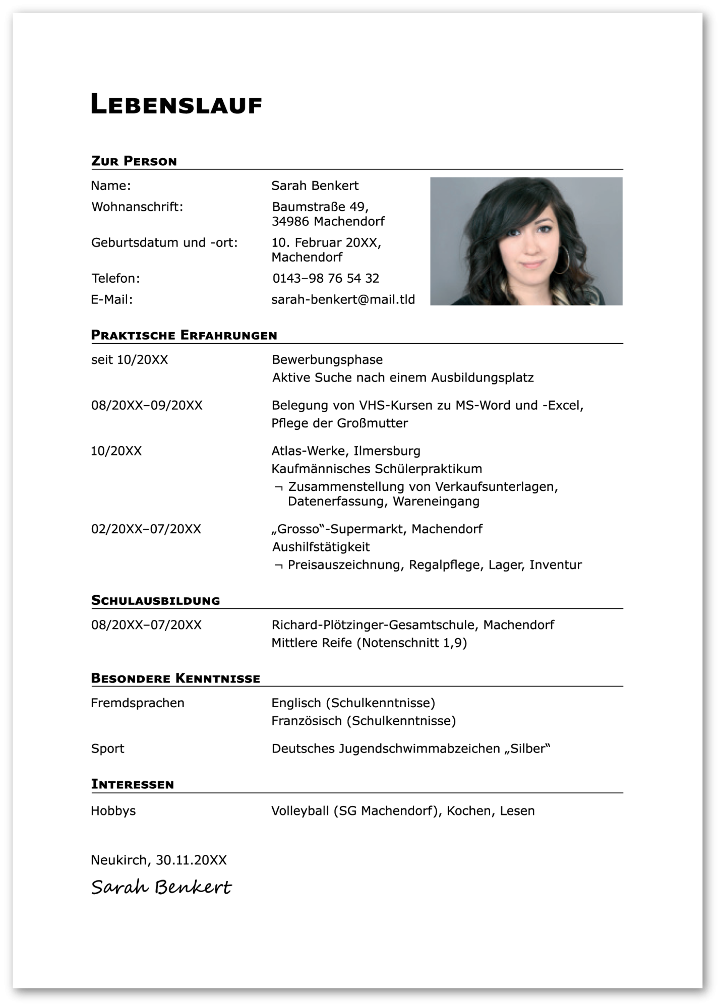 Ausbildung: Lebenslauf-Beispiel
