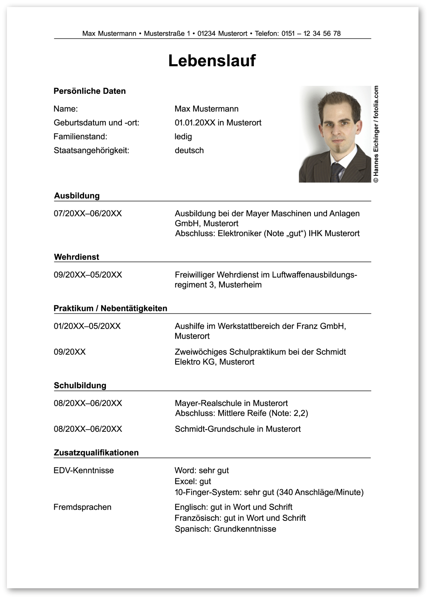 Bewerbung Bundeswehr: Lebenslauf