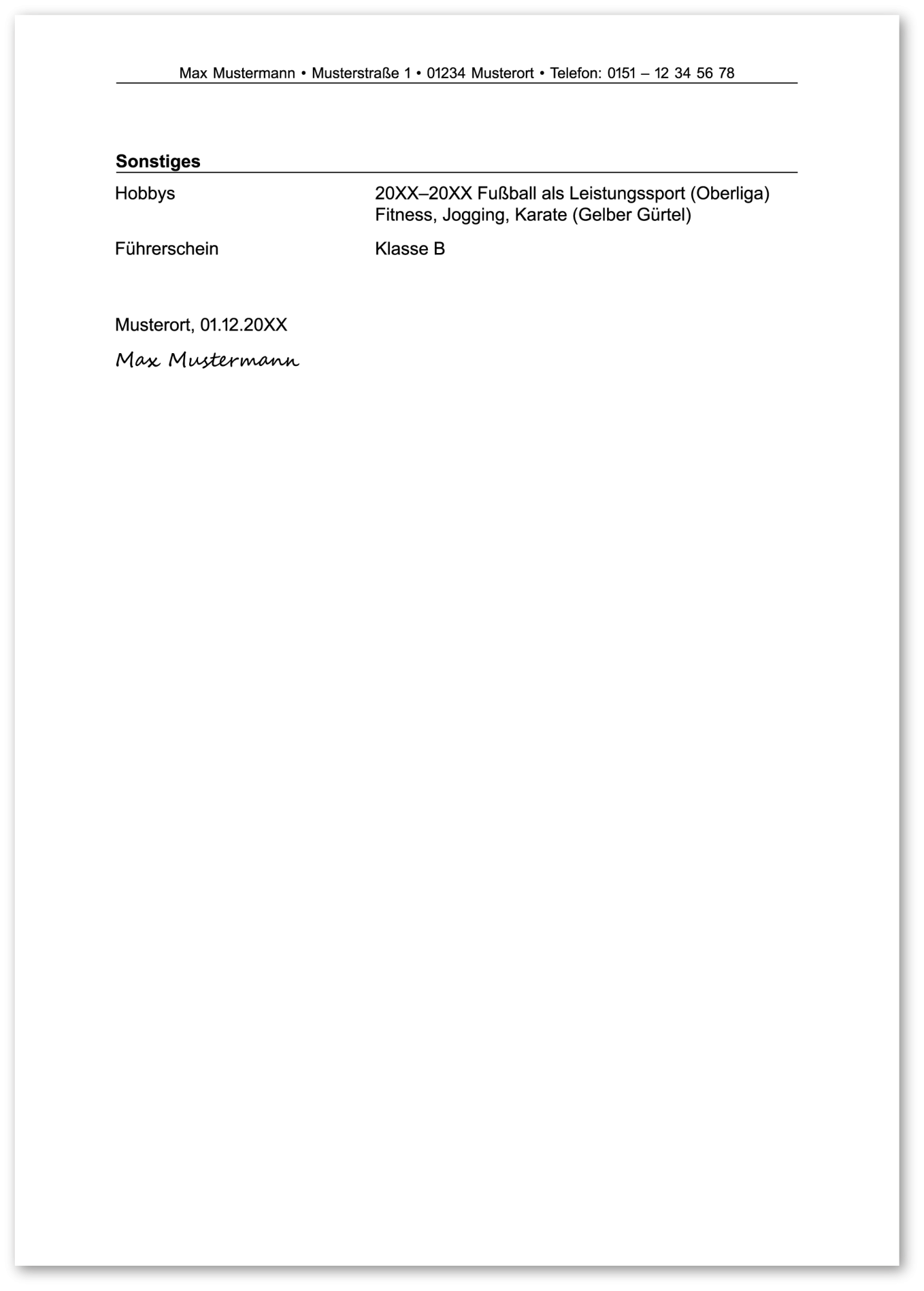 Bewerbung Bundeswehr: Lebenslauf